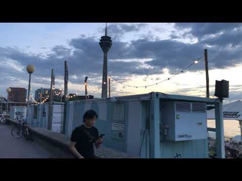 Beautiful Cloudy Skyline of Düsseldorf Germany 🇩🇪 Sunset 🌆 City Walk along Rhein