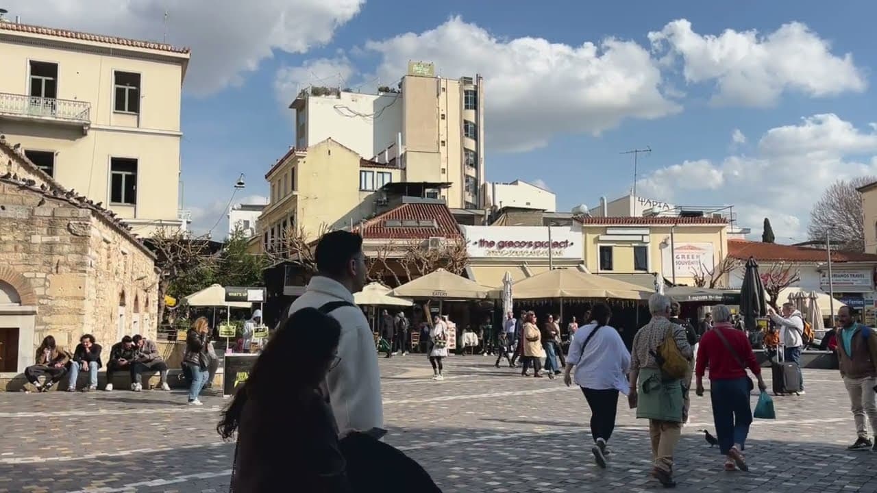 Monastiraki Square in Athens on a sunny day, filmed by TravelHub