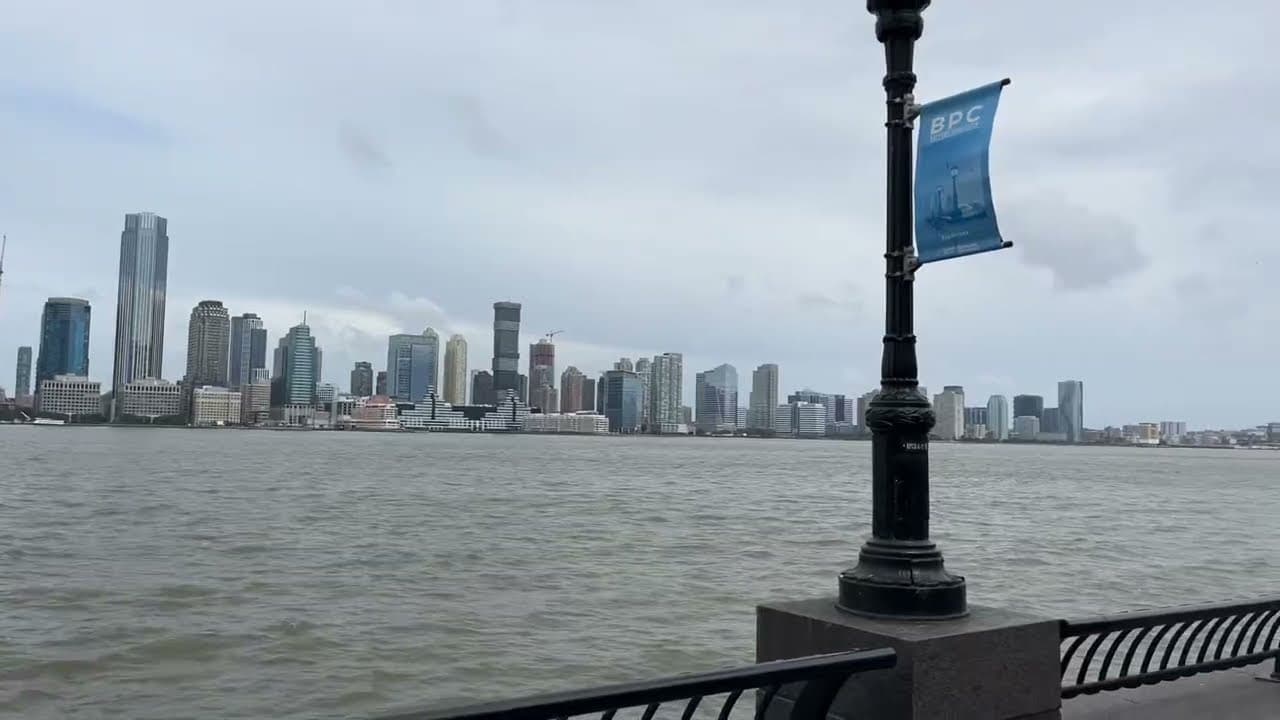 The Hudson River and the Jersey City skyline seen from the Tribeca waterfront